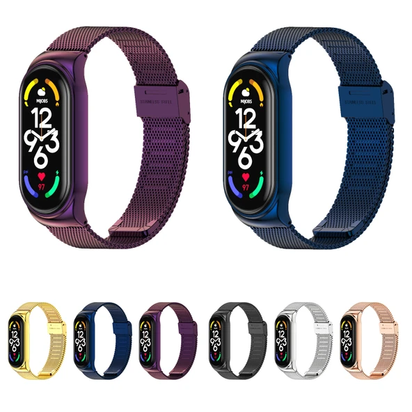 Xiaomi Mi Band 7 ve 7 NFC Uyumlu MIJOBS CS Milan Tokalı Metal Saat Kayışı Gri - 3