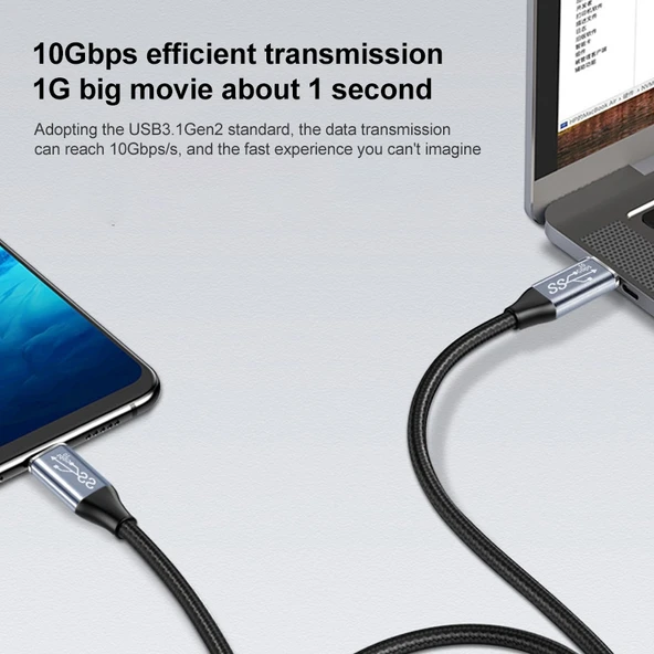 2 Metre 10Gbps USB C Tip C Erkek Erkek Şarj ve Data Kablosu - 4