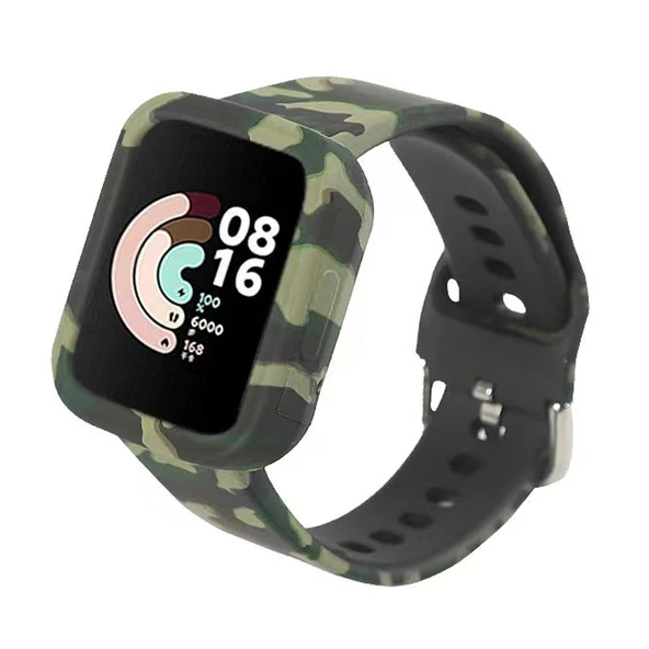 Xiaomi Redmi Watch 2 ve 2 Lite Kamuflaj Silikon Saat Kayışı Ordu Yeşili
