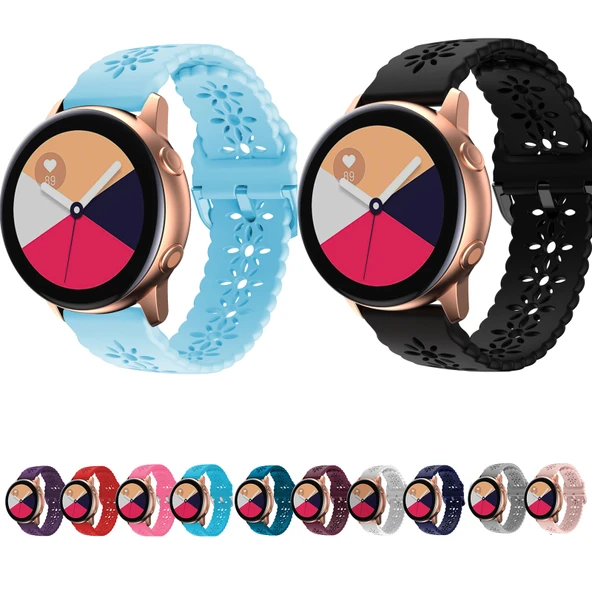 Samsung Galaxy Watch4 20mm Pembe Erik Çiçeği Desenli Silikon Saat Kayışı - 5