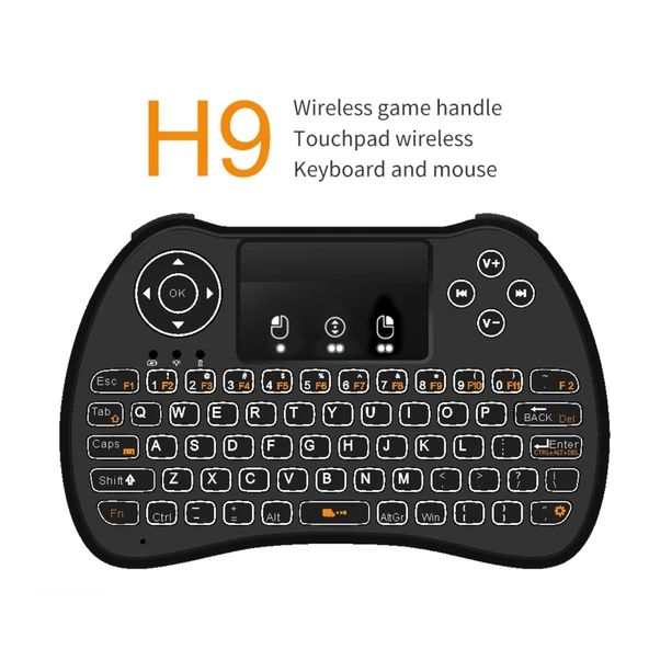 H9 2.4GHz Mini Kablosuz Hava Mouse QWERTY Klavye Beyaz Arka Işıklı ve Dokunmatik Yüzeyli PC TV için Siyah - 3