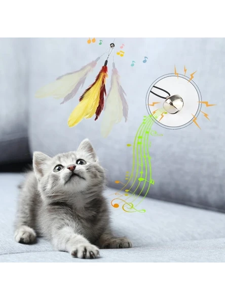 Teleskopik Tüylü ve Çanlı Boyu Ayarlanabilir Elastik Eğlenceli Peluş Kedi Oyun Oltası - 3