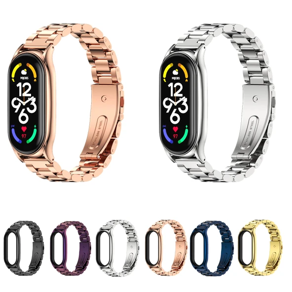 Xiaomi Mi Band 7 ve 7 NFC Uyumlu MIJOBS Üç Boncuklu Siyah Paslanmaz Çelik Saat Kayışı - 3
