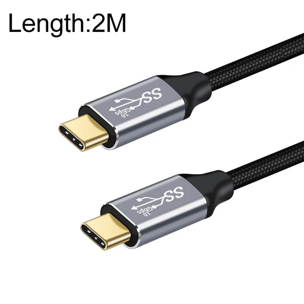 2 Metre 10Gbps USB C Tip C Erkek Erkek Şarj ve Data Kablosu