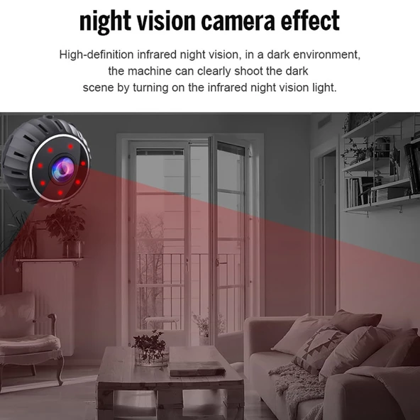 X10 HD Kızılötesi Gece Görüşlü Mini WiFi Kamera Siyah Tabanlı - 4
