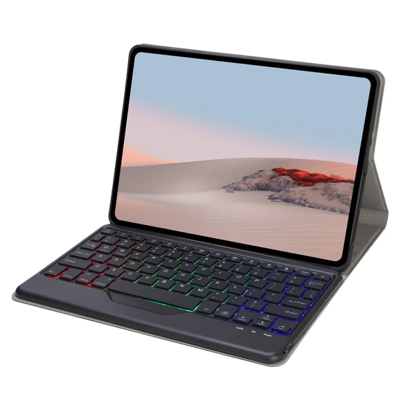 Microsoft Surface Go 4 3 2 1 Uyumlu Siyah Deri Kılıflı Bluetooth Klavye Üç Renkli Arkadan Aydınlatmalı - 4