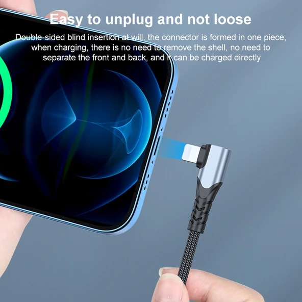 A6 PD 20W USB-C Tip C to 8 Pin Dirsekli Veri Kablosu iPhone iPad Siyah 1 Metre - 5