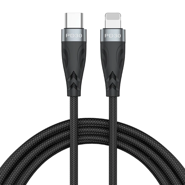 30W USB-C to 8 Pin Hızlı Şarj ve Data Kablosu 1 Metre Siyah Gri - 2