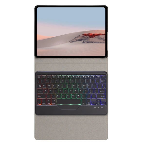 Microsoft Surface Go 4 3 2 1 Uyumlu Siyah Deri Kılıflı Bluetooth Klavye Üç Renkli Arkadan Aydınlatmalı - 7