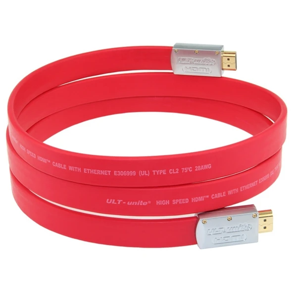 ULT-unite 4K Ultra HD Altın Kaplama HDMI - HDMI Düz Kablo 10 Metre Kırmızı - 3