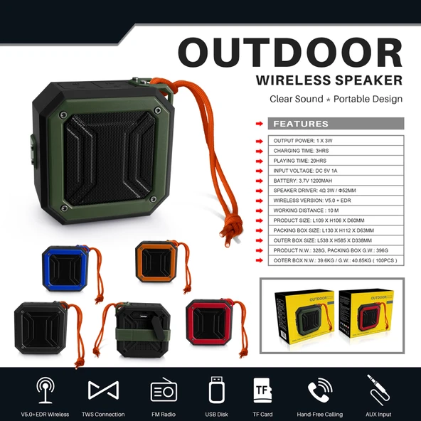 New Rixing NR-103 Mini TWS Bluetooth Hoparlör Siyah Askılı - 11