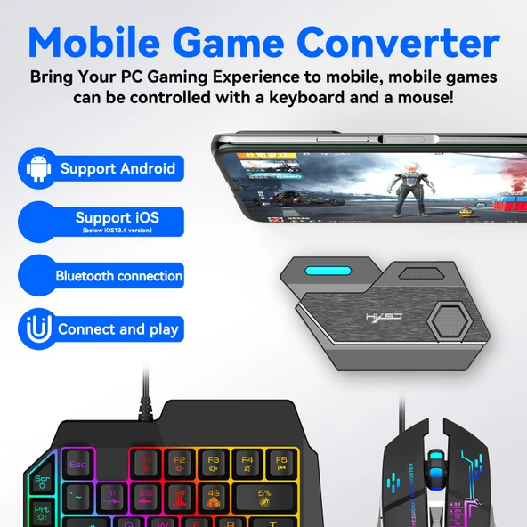 HXSJ P3 Bluetooth 5.0 Klavye Mouse Dönüştürücü Siyah - 6