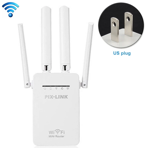 Kablosuz Akıllı WiFi Router Tekrarlayıcı 4 Antenli Beyaz US Priz