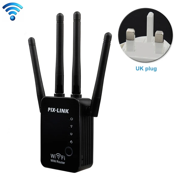 Kablosuz Akıllı WiFi Router Tekrarlayıcı 4 Antenli Siyah UK Priz