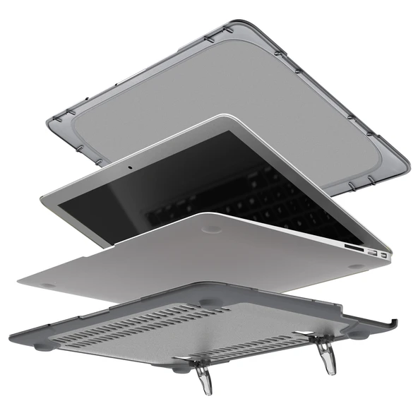 MacBook Air 13.3 inç A1466 A1369 Uyumlu Gri İki Renkli TPU ve PC Darbeye Dayanıklı Laptop Kılıfı - 4