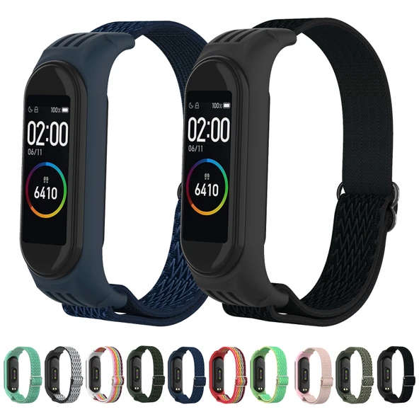 Xiaomi Mi Band 6 5 4 3 Dalgalı Dokulu Sekiz Şekilli Tokalı Saat Kayışı Deniz Yeşili - 6