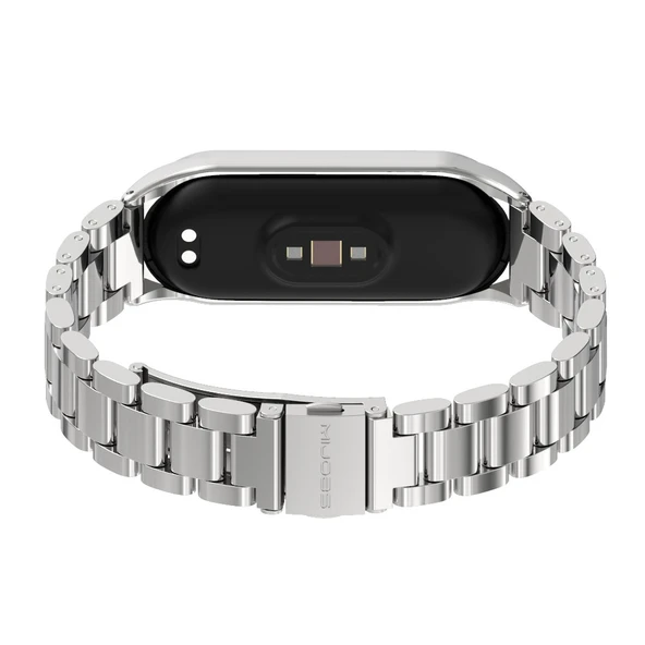 Xiaomi Mi Band 6 5 4 3 Uyumlu Mijobs CS Metal Üç Boncuklu Paslanmaz Çelik Saat Kayışı Gümüş - 3
