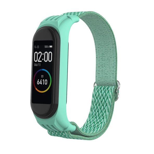 Xiaomi Mi Band 6 5 4 3 Dalgalı Dokulu Sekiz Şekilli Tokalı Saat Kayışı Deniz Yeşili - 3