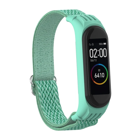 Xiaomi Mi Band 6 5 4 3 Dalgalı Dokulu Sekiz Şekilli Tokalı Saat Kayışı Deniz Yeşili