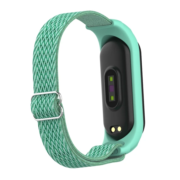 Xiaomi Mi Band 6 5 4 3 Dalgalı Dokulu Sekiz Şekilli Tokalı Saat Kayışı Deniz Yeşili - 4