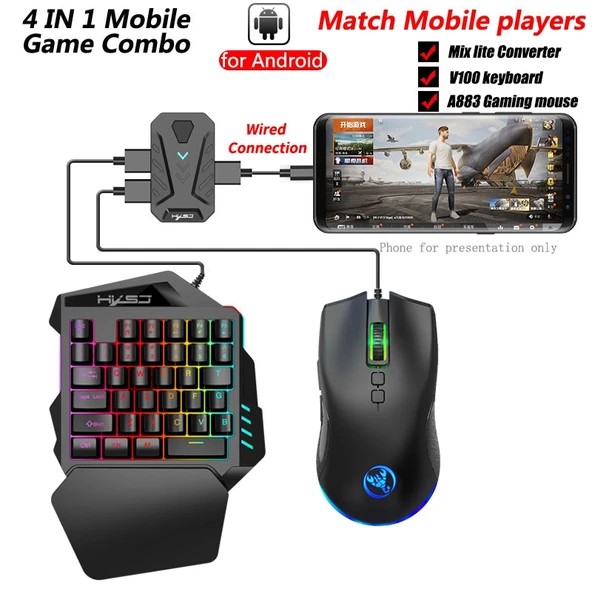 HXSJ P8 V100 J900 Tek El Klavye Programlanabilir Oyun Faresi ve Dönüştürücü Seti - 2