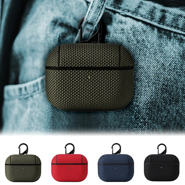 AirPods Pro Icin Is Elbisesi Kumaş Kulaklık Koruyucu Kılıf Kancalı Mavi - 7