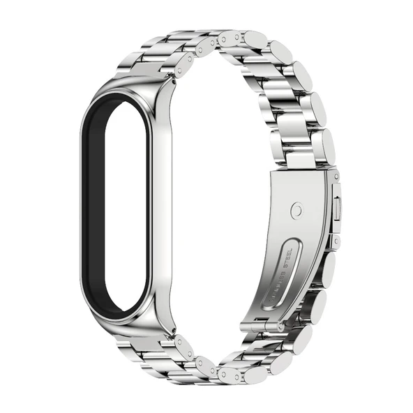 Xiaomi Mi Band 6 5 4 3 Uyumlu Mijobs CS Metal Üç Boncuklu Paslanmaz Çelik Saat Kayışı Gümüş