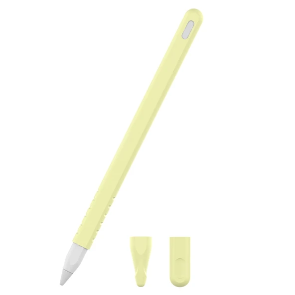 Apple Pencil 2 Uyumlu Sarı Silikon Kalem Kılıfı Seti 3 in 1 - 1