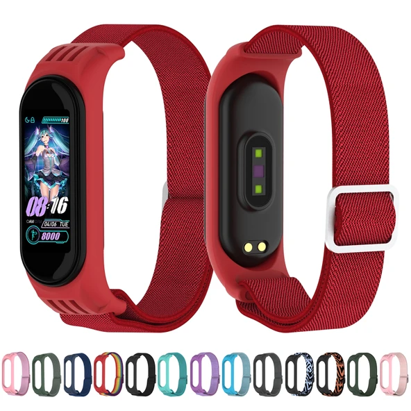 Xiaomi Mi Band 3 4 5 Uyumlu Siyah Twill 8 Şekilli Tokalı Esnek Saat Kayışı - 7