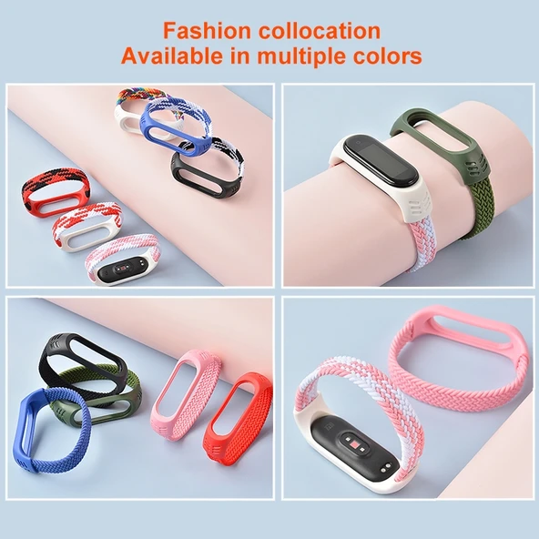 Xiaomi Mi Band 6 5 4 3 Uyumlu Siyah Beyaz Naylon Elastik Örgü Saat Kayışı L Boy 170mm - 4