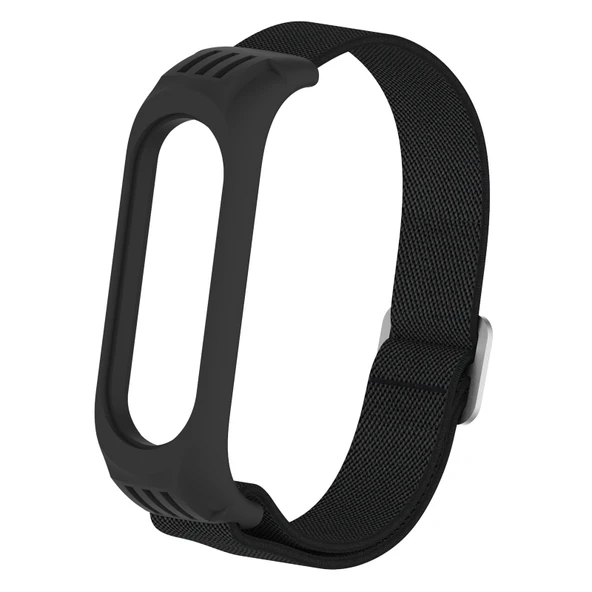 Xiaomi Mi Band 3 4 5 Uyumlu Siyah Twill 8 Şekilli Tokalı Esnek Saat Kayışı