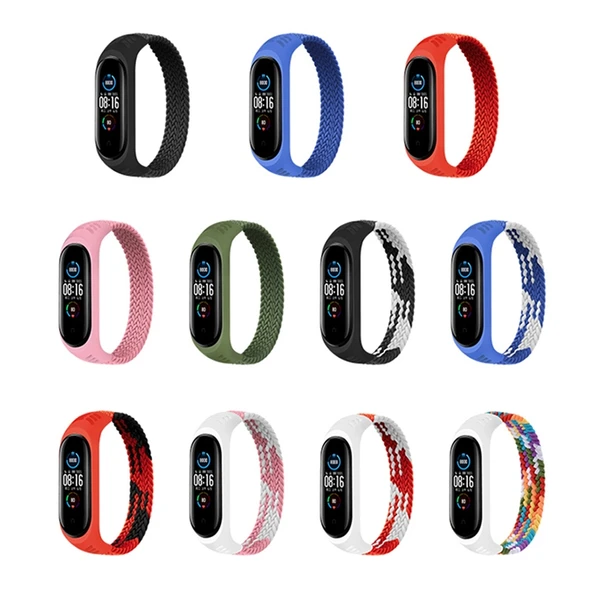 Xiaomi Mi Band 6 5 4 3 Uyumlu Siyah Beyaz Naylon Elastik Örgü Saat Kayışı L Boy 170mm - 2