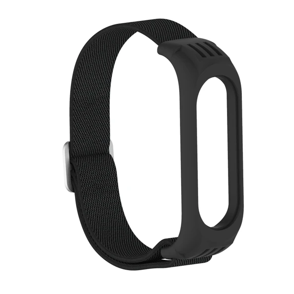 Xiaomi Mi Band 3 4 5 Uyumlu Siyah Twill 8 Şekilli Tokalı Esnek Saat Kayışı - 2