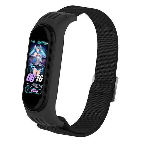 Xiaomi Mi Band 3 4 5 Uyumlu Siyah Twill 8 Şekilli Tokalı Esnek Saat Kayışı - 4