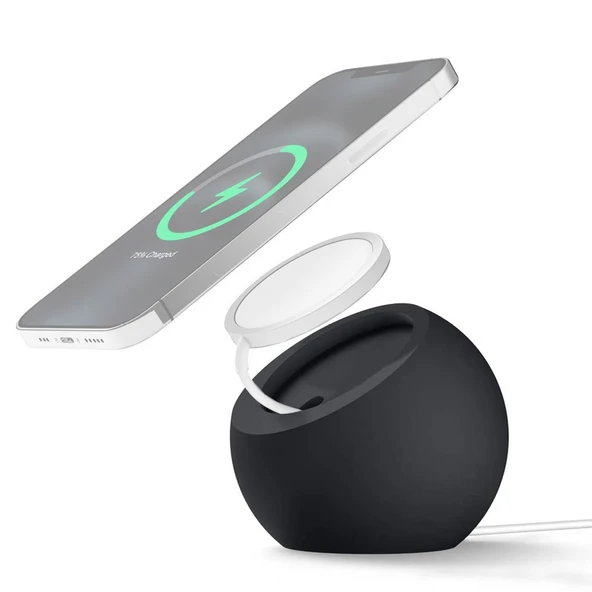 iPhone 12 Serisi için Siyah Silikon Magsafe Manyetik Şarj Tutucu