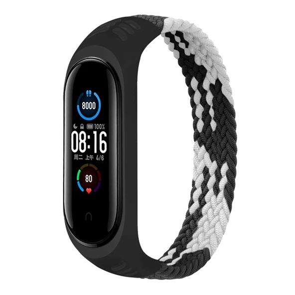 Xiaomi Mi Band 6 5 4 3 Uyumlu Siyah Beyaz Naylon Elastik Örgü Saat Kayışı L Boy 170mm