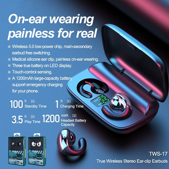 Remax TWS-17 Beyaz Bluetooth 50 Kulak Klipsli Kablosuz Stereo Kulaklık - 6