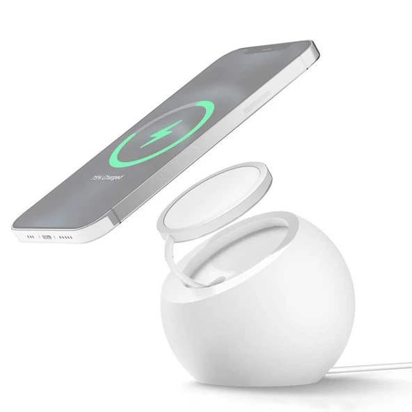 iPhone 12 Serisi için Beyaz Silikon Magsafe Manyetik Şarj Tutucu