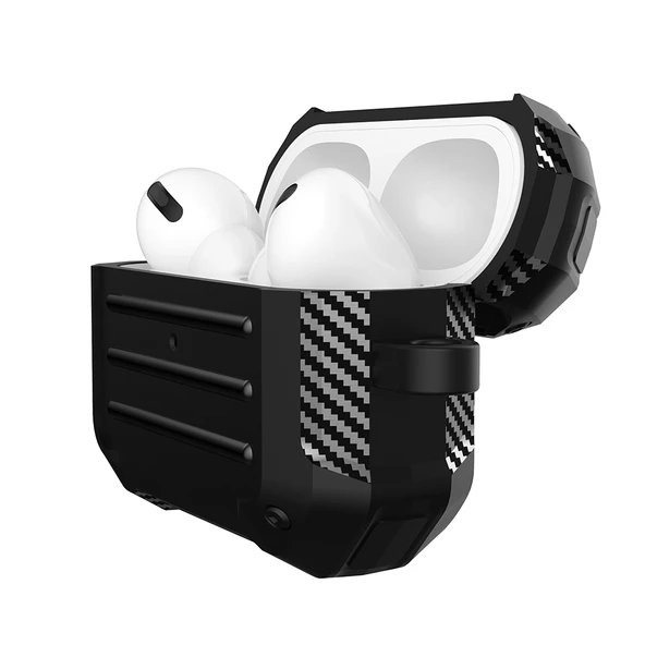 AirPods Pro Uyumlu Kırmızı Karbon Fiber Darbeye Dayanıklı TPU Koruyucu Kılıf - 4