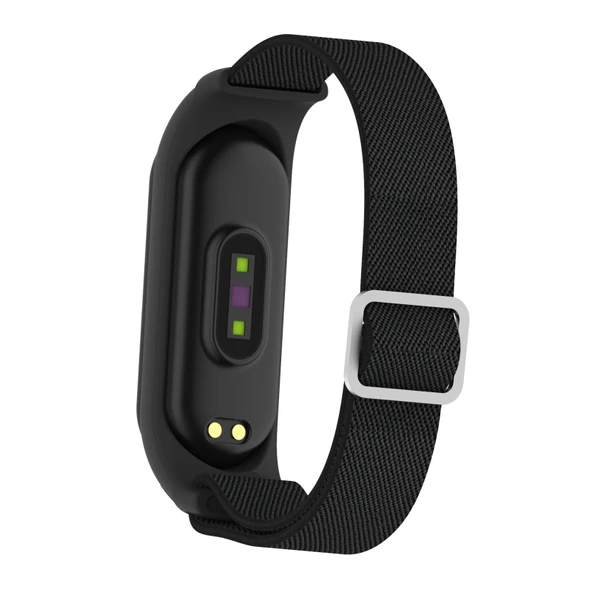 Xiaomi Mi Band 3 4 5 Uyumlu Siyah Twill 8 Şekilli Tokalı Esnek Saat Kayışı - 6