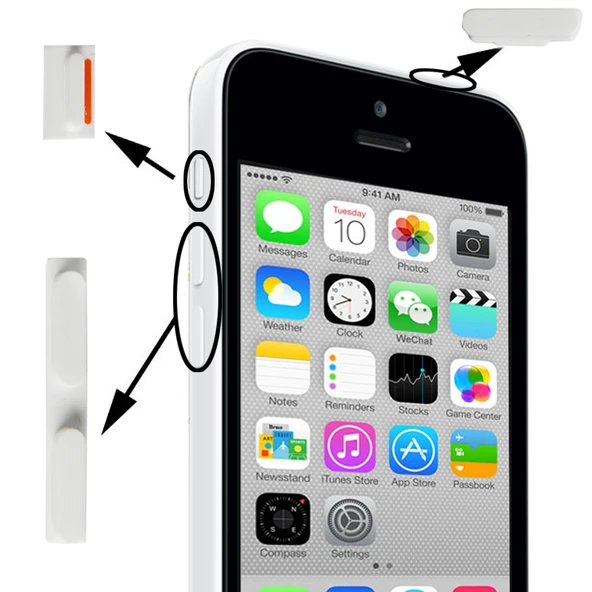 iPhone 5C Uyumlu 3ü1 Arada Sessiz Güç ve Ses Butonu Beyaz