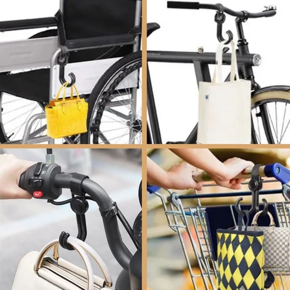 2 Kancalı Cırtlı Bebek Arabası Scooter Bisiklet Eşya Taşıma Plastik Kanca - 4