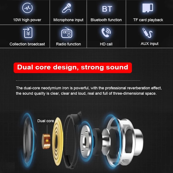 K10 10W Bluetooth 50 Taşınabilir El Tipi Kare Dans Bluetooth Hoparlör Siyah - 6