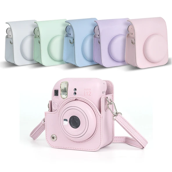 FUJIFILM Instax Mini 12 Deri Kamera Çantası Omuz Askılı Pembe - 6