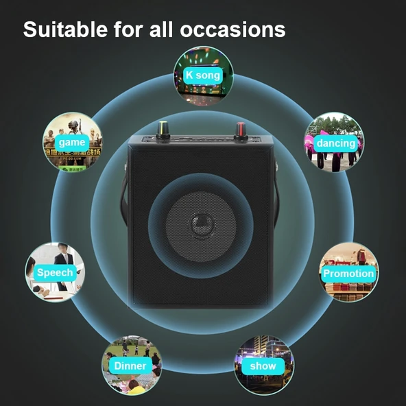 K10 10W Bluetooth 50 Taşınabilir El Tipi Kare Dans Bluetooth Hoparlör Siyah - 11