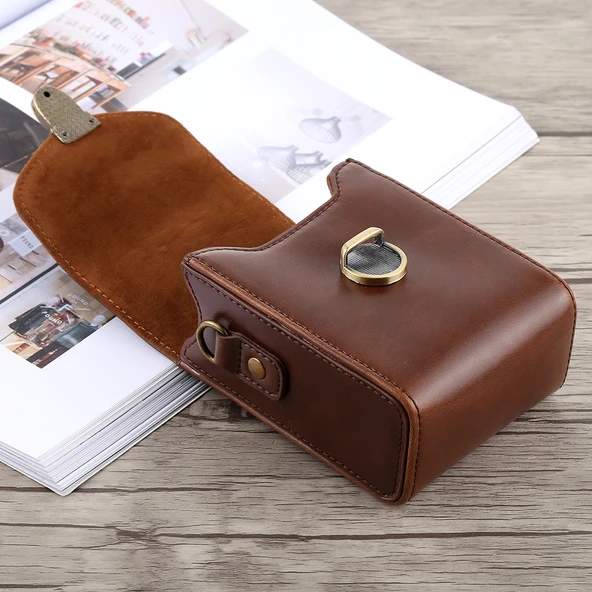 Canon G7X II G9X Mark II Sony RX100 M2 Uyumlu Kahverengi PU Deri Kamera Çantası El ve Boyun Askılı - 4