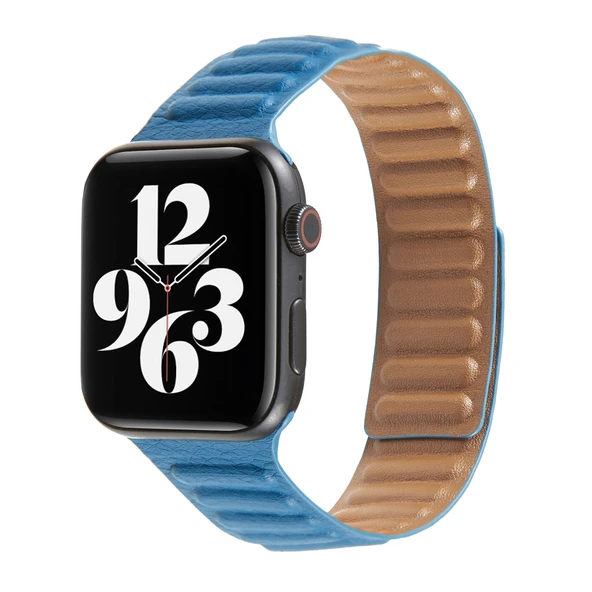 Apple Watch Deri Loop Kayış Mavi 38mm 40mm 41mm Uyumlu - 1