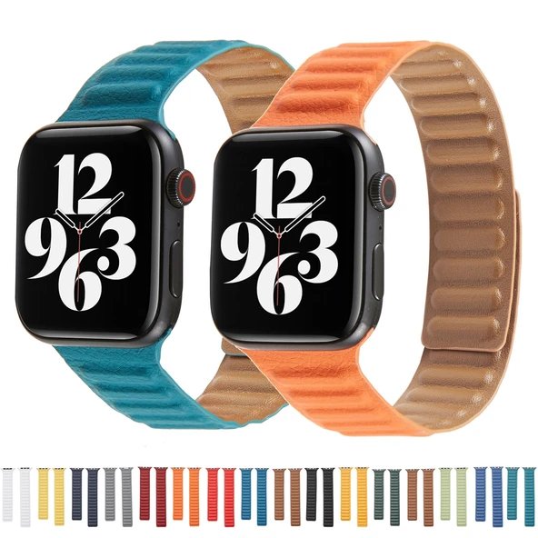 Apple Watch Deri Loop Kordon Kırmızı 38mm 40mm 41mm Uyumlu - 4