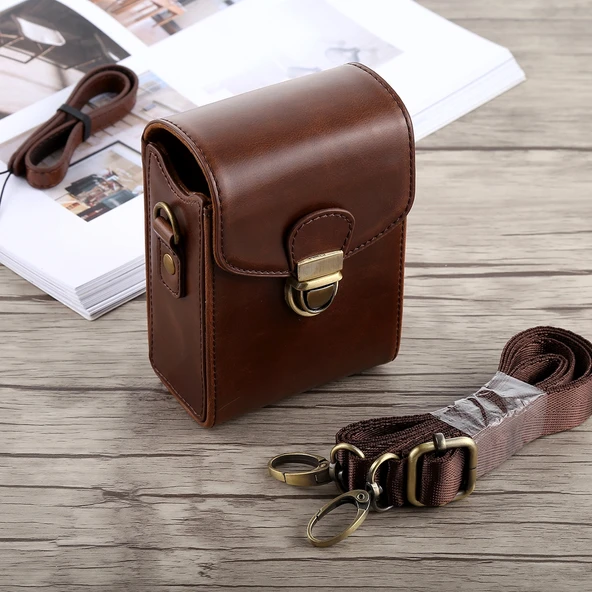 Canon G7X II G9X Mark II Sony RX100 M2 Uyumlu Kahverengi PU Deri Kamera Çantası El ve Boyun Askılı - 5