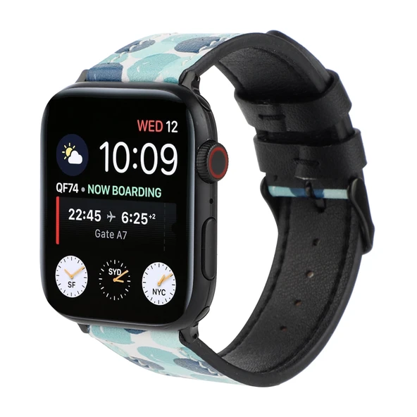 Apple Watch Deri Baskılı Kordon H Modeli 42mm 44mm 45mm Uyumlu - 1
